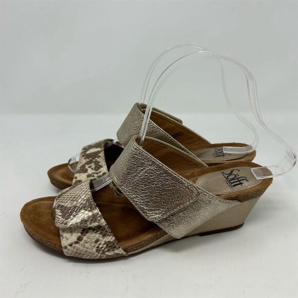 Söfft Women's Gold Metallic Snake Print Wedge Strappy Sandals Size 7 Summer - Picture 5 of 11